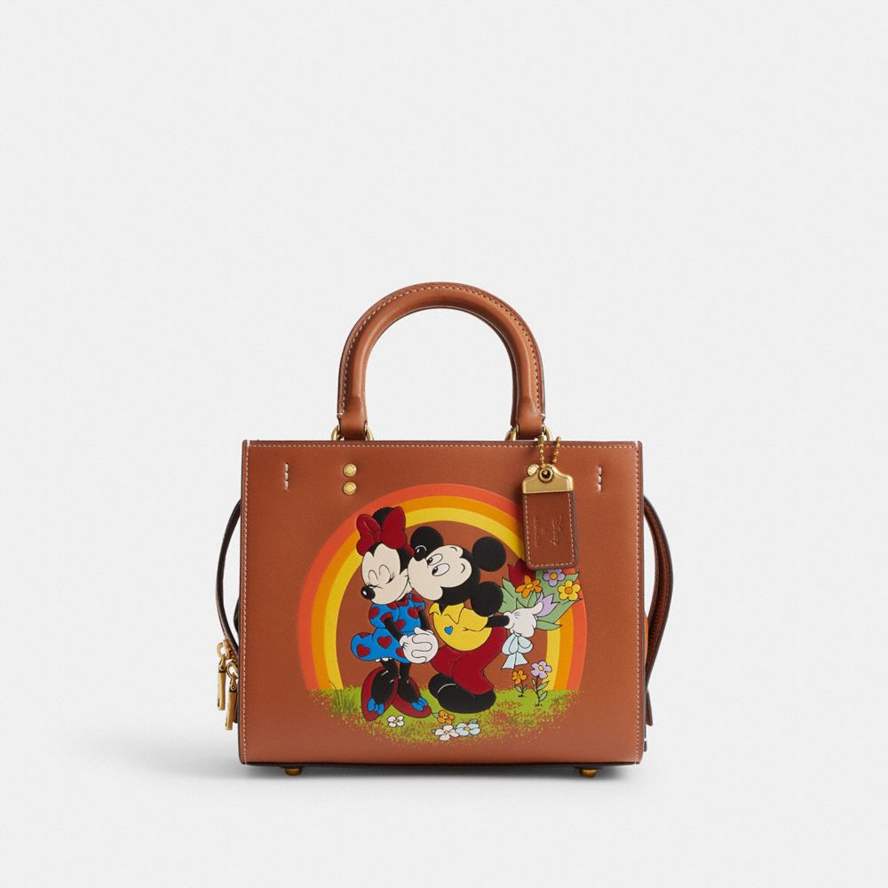 Coach Disney X  Rogue Bag 25 With Mickey Mouse And Minnie Mouse In Brass/burnished Amber Multi