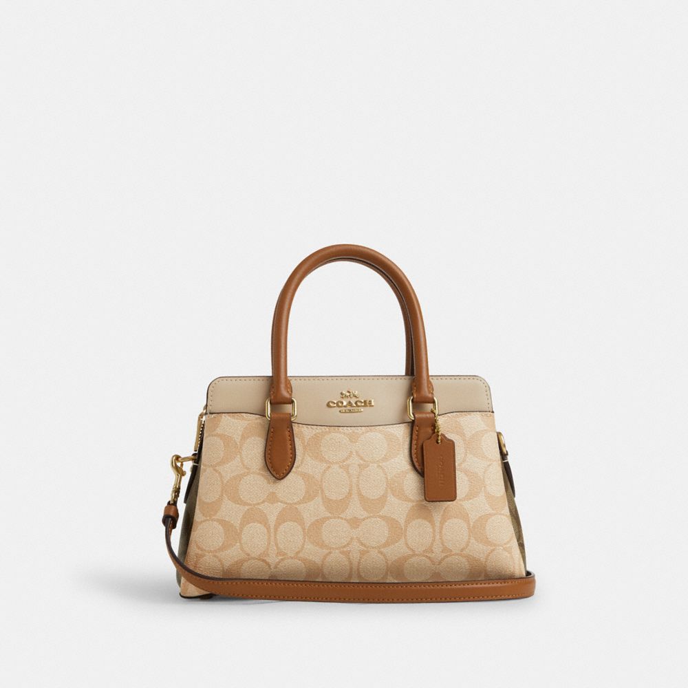 COACH®,MINI DARCIE CARRYALL BAG IN BLOCKED SIGNATURE CANVAS,Signature Canvas,Medium,Im/Light Khaki/Khaki Multi,Front View