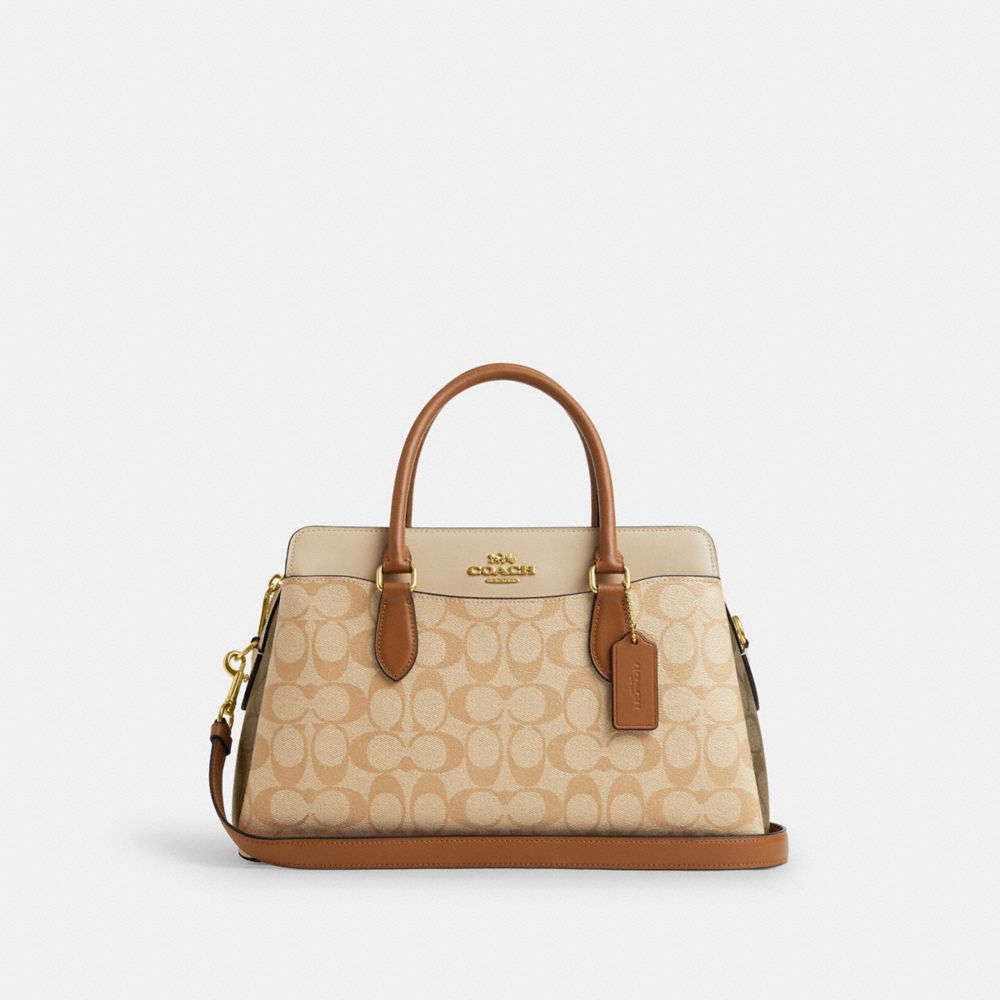 COACH®,DARCIE CARRYALL BAG IN BLOCKED SIGNATURE CANVAS,Signature Canvas,Large,Im/Light Khaki/Khaki Multi,Front View