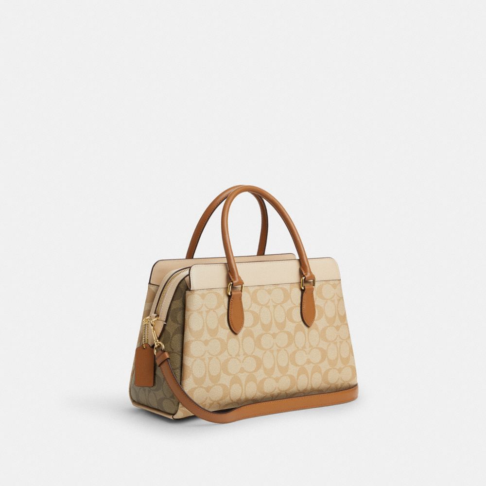 COACH®,DARCIE CARRYALL BAG IN BLOCKED SIGNATURE CANVAS,Signature Canvas,Large,Im/Light Khaki/Khaki Multi,Angle View