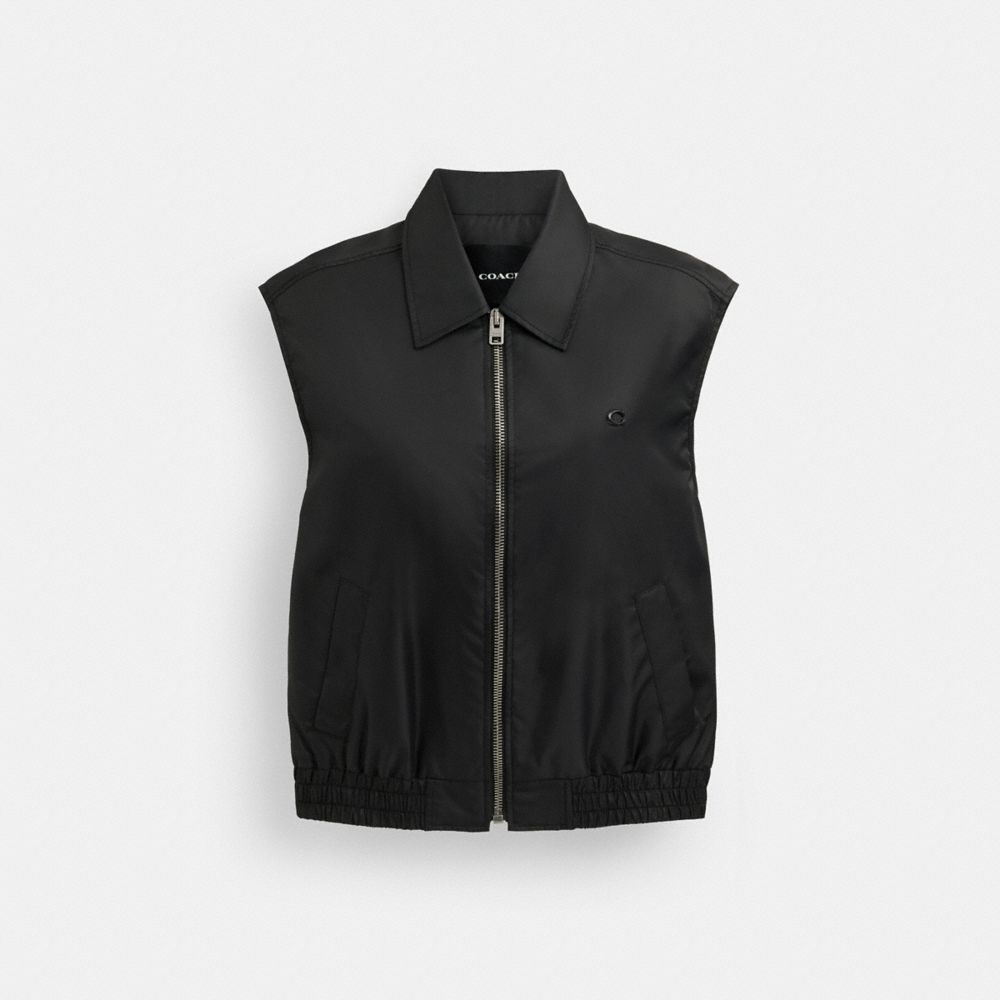 COACH®,CROPPED VEST IN RECYCLED NYLON,Polyamide,Black,Front View