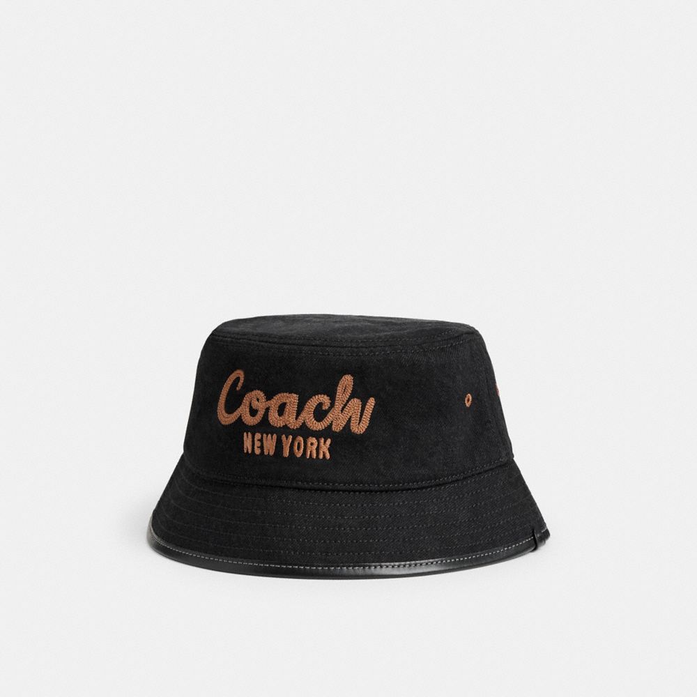 COACH®,COACH 1941 EMBROIDERED DENIM BUCKET HAT,Denim,Black,Front View image number 0