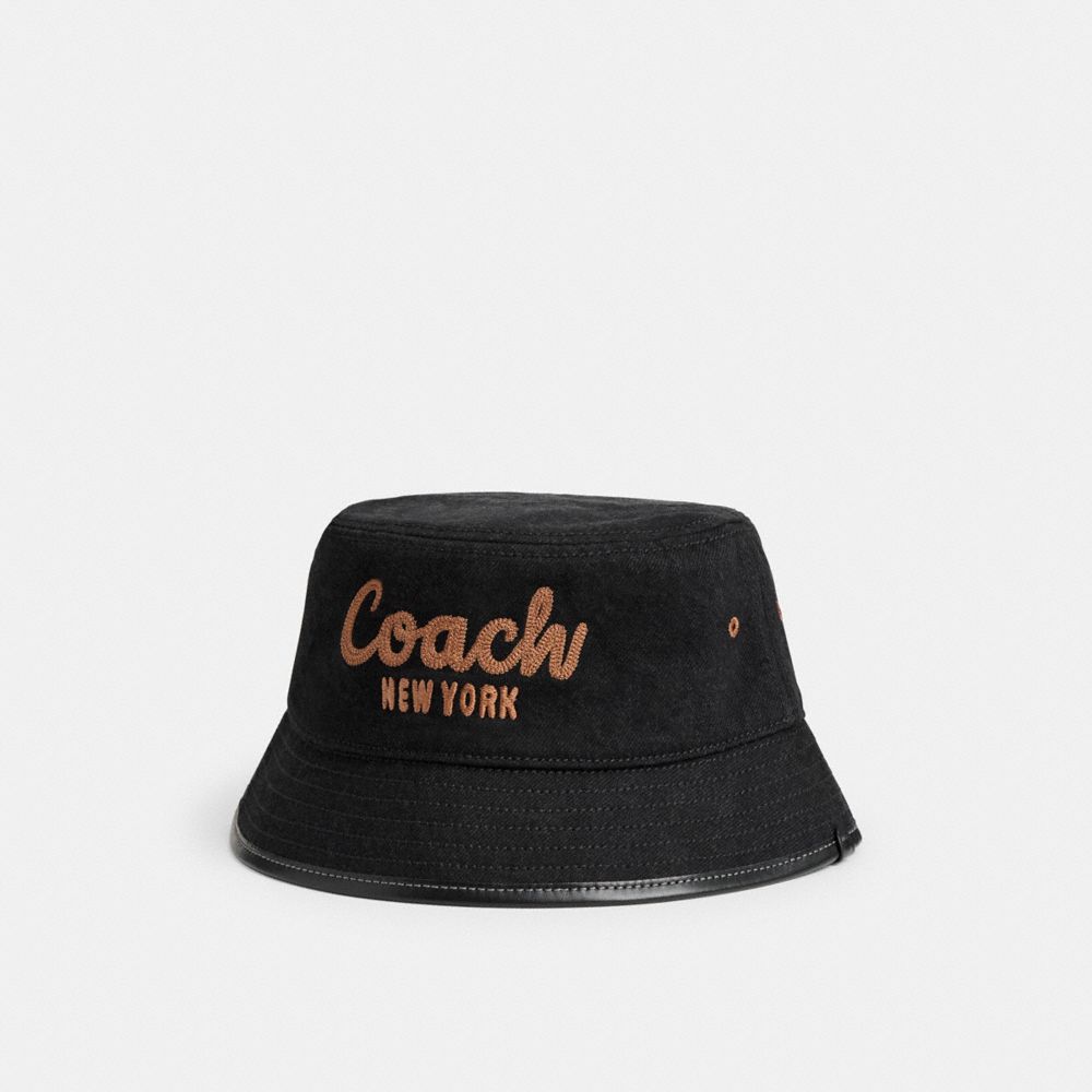 COACH®,CHAPEAU CLOCHE EN DENIM BRODÉ COACH 1941,Denim,Noir,Front View