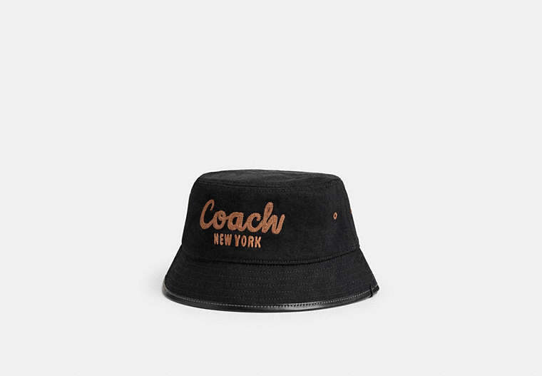 COACH®,COACH 1941 EMBROIDERED DENIM BUCKET HAT,Denim,Black,Front View image number 0