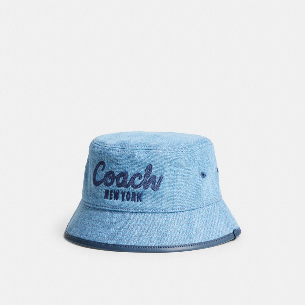 COACH®,CHAPEAU CLOCHE EN DENIM BRODÉ COACH 1941,Denim,Indigo,Front View