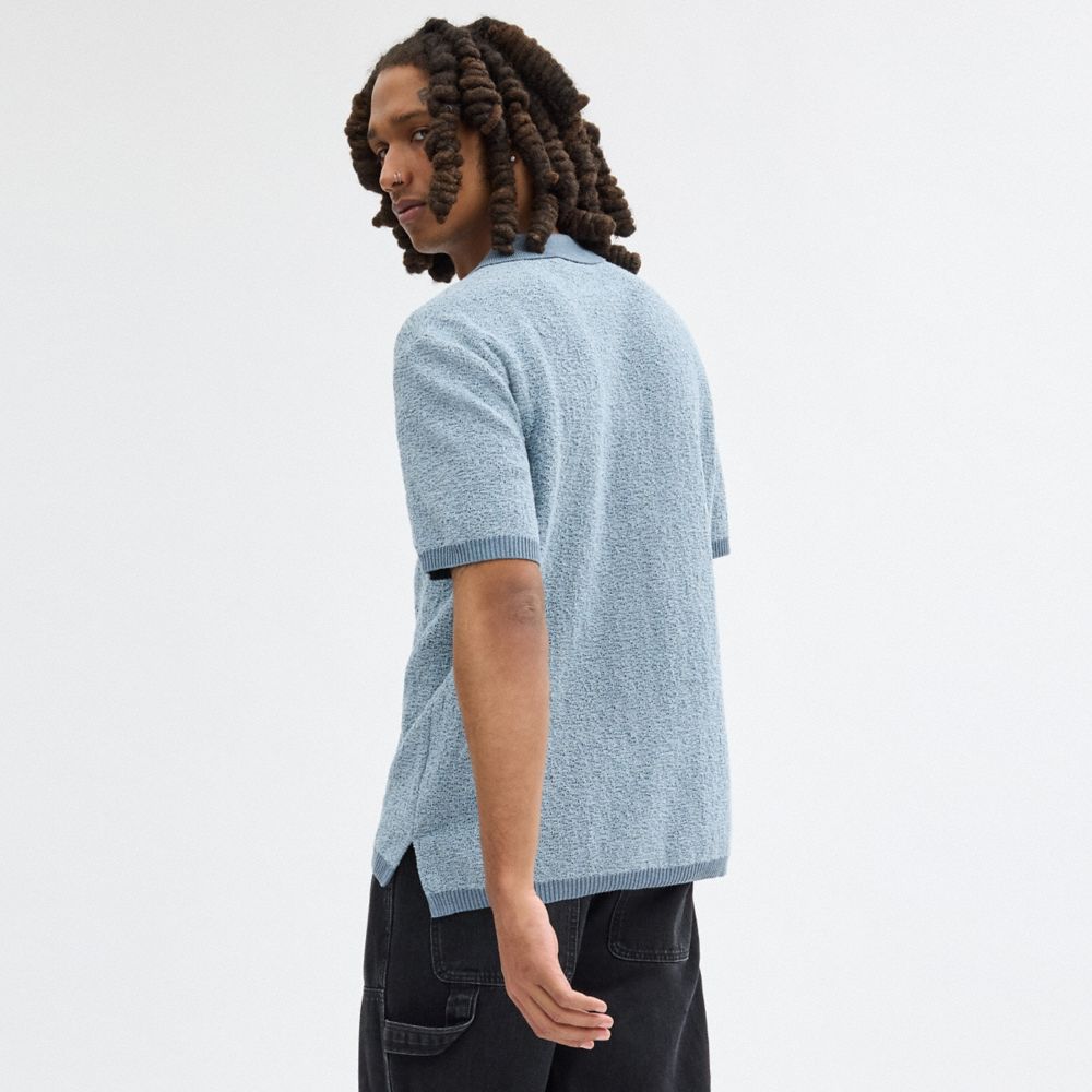 COACH®,Sweater Polo,Cotton,Polyamide,Spandex,Button Down,Piping,Casual,Gray,Scale View