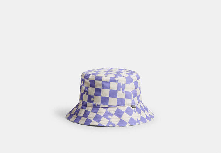 COACH®,CHECKERBOARD PRINT BUCKET HAT,Cream/Light Violet,Front View