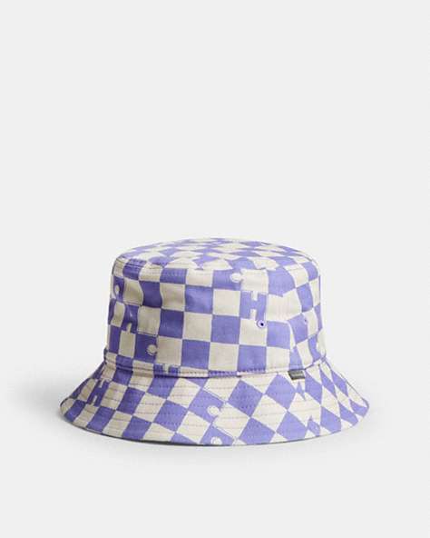COACH®,CHECKERBOARD PRINT BUCKET HAT,Cream/Light Violet,Front View