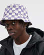 COACH®,CHECKERBOARD PRINT BUCKET HAT,Cream/Light Violet,Detail View