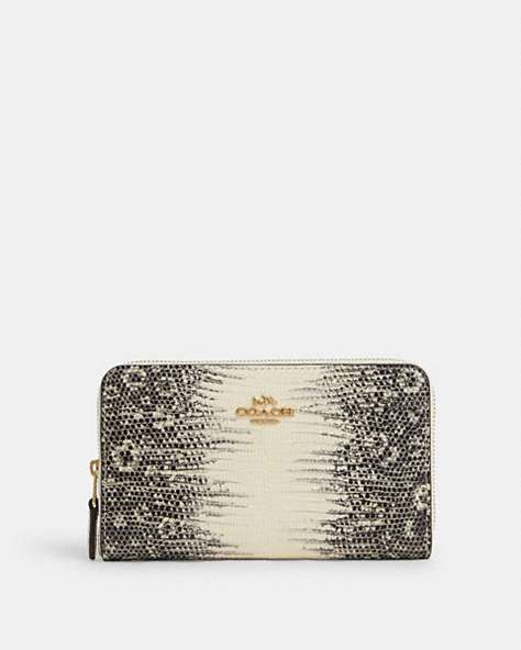 COACH®,MEDIUM ID ZIP WALLET,Leather,Mini,Gold/Natural,Front View