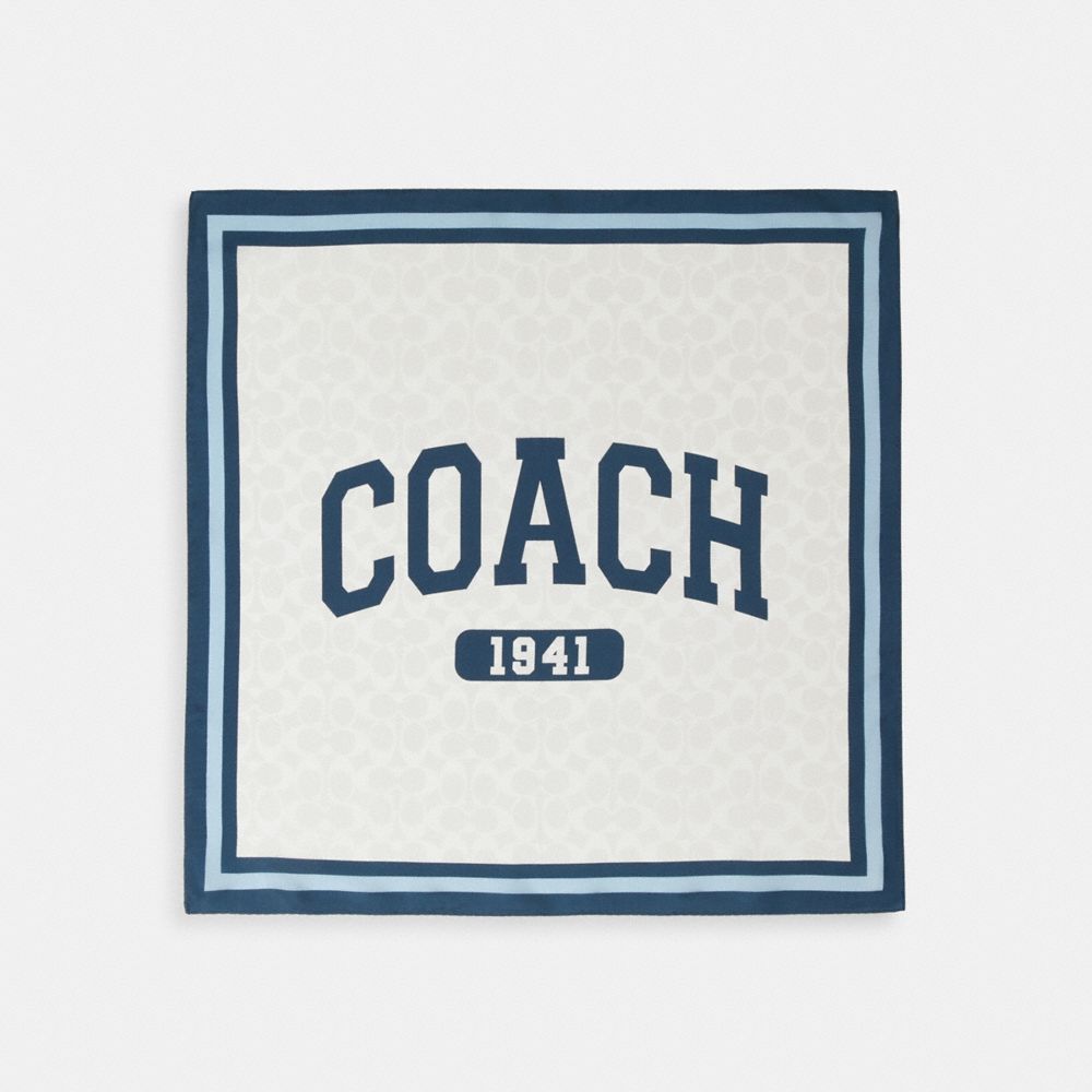 COACH®,BANDANA EN SOIE COACH 1941,Soie,Craie/Bleu marine,Front View