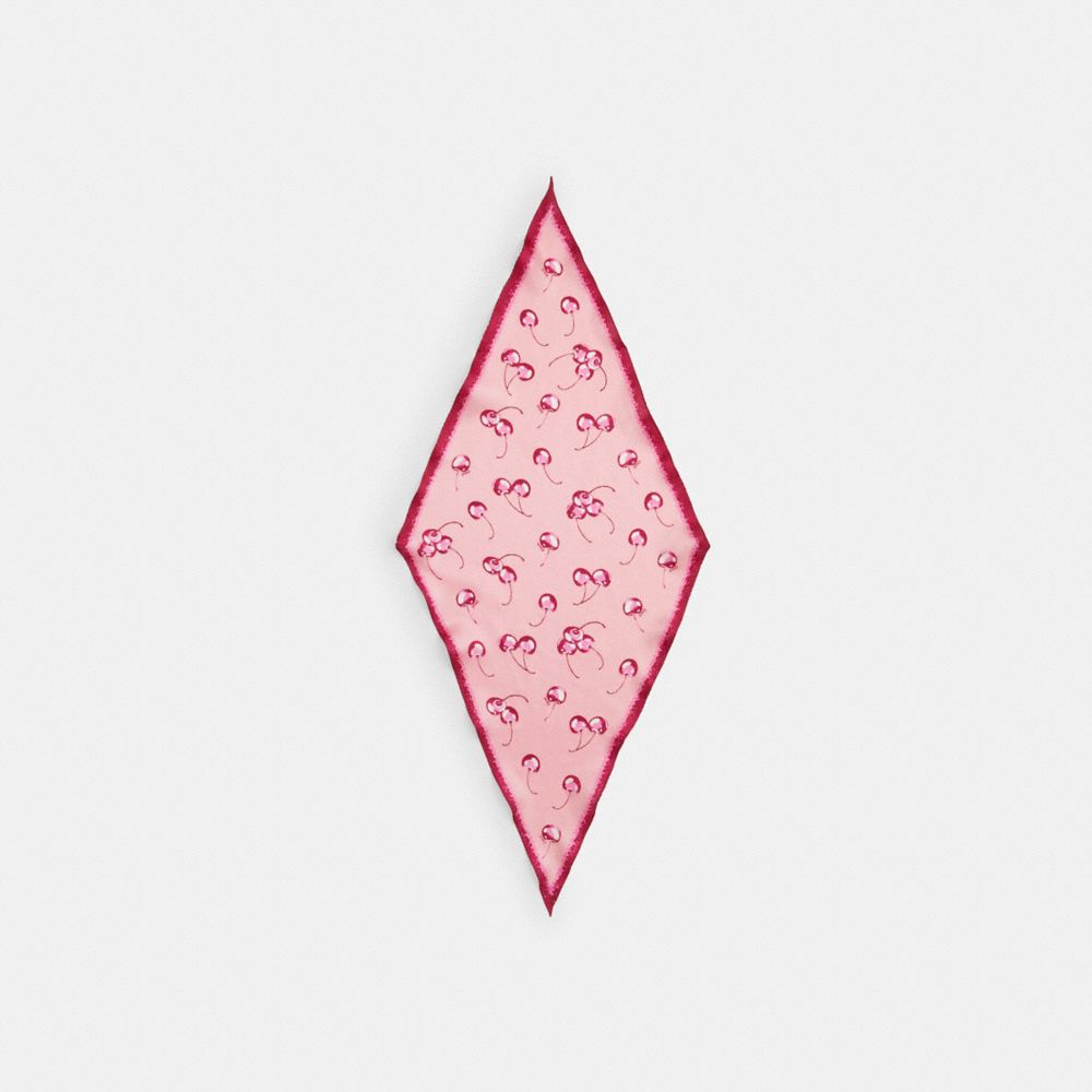 COACH®,AIRBRUSHED CHERRY PRINT SILK DIAMOND SCARF,Pink/Red,Front View
