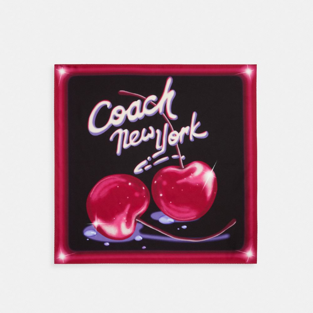 COACH®,AIRBRUSHED CHERRY PRINT SILK BANDANA,Black/Red,Front View