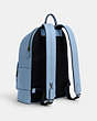 COACH®,WEST BACKPACK WITH VARSITY,Leather,X-Large,Gunmetal/Cornflower,Angle View