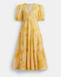 COACH®,LONG COTTON FLORAL DRESS,cotton,Yellow,Front View