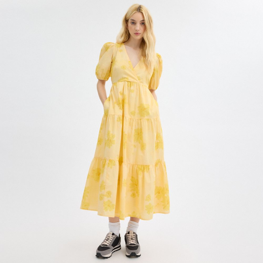 COACH®,LONG COTTON FLORAL DRESS,cotton,Yellow,Scale View
