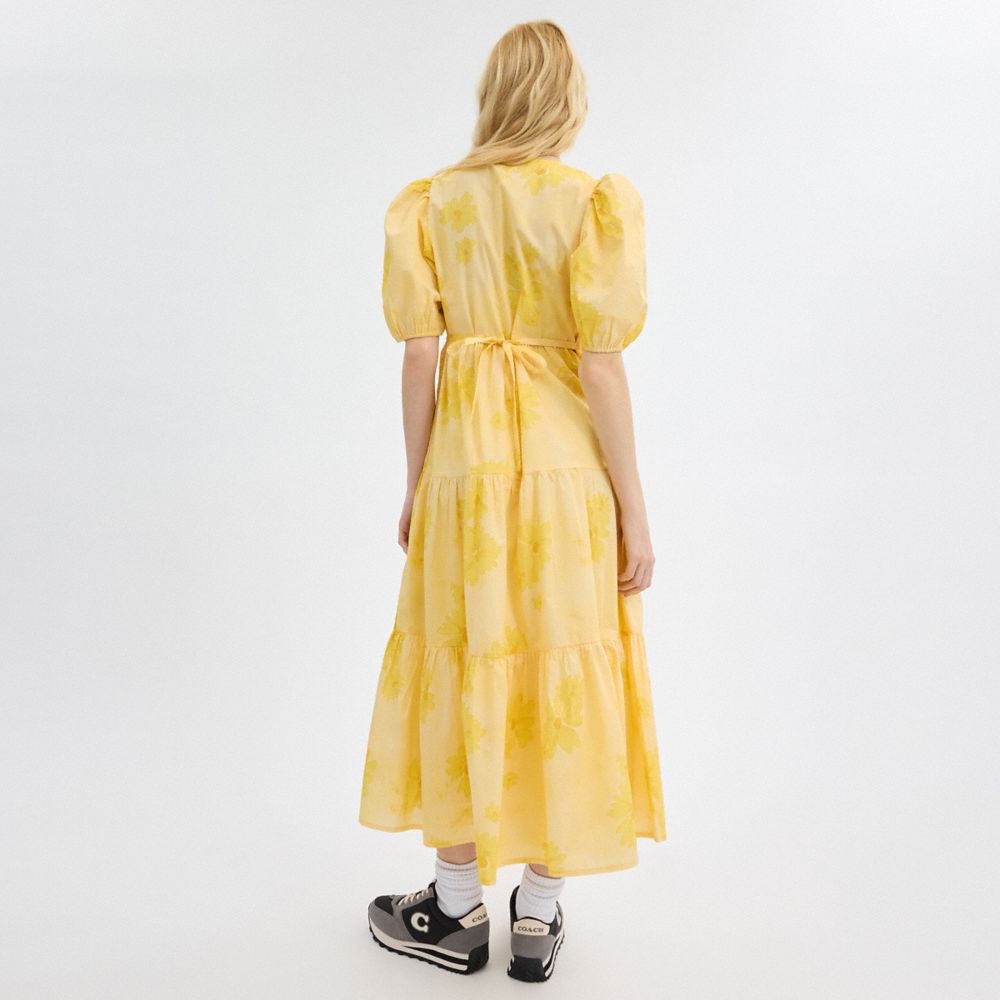 COACH®,LONG COTTON FLORAL DRESS,cotton,Yellow,Scale View