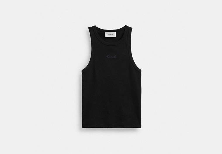 COACH®,RIBBED COACH SCRIPT TANK TOP,Black,Front View image number 0