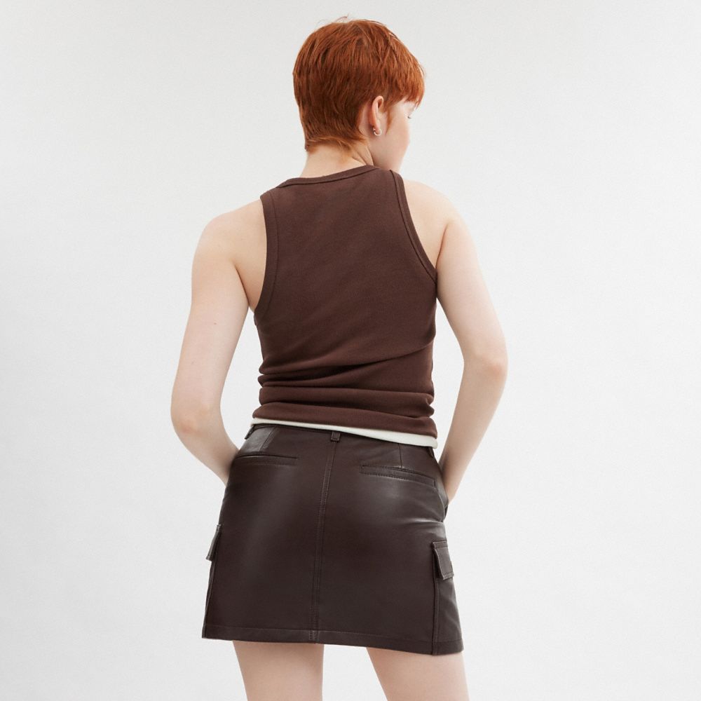 COACH®,Ribbed Coach Script Tank Top,Cotton,Tank,Embroidered,Logo,Ribbed,Casual,Brown,Scale View