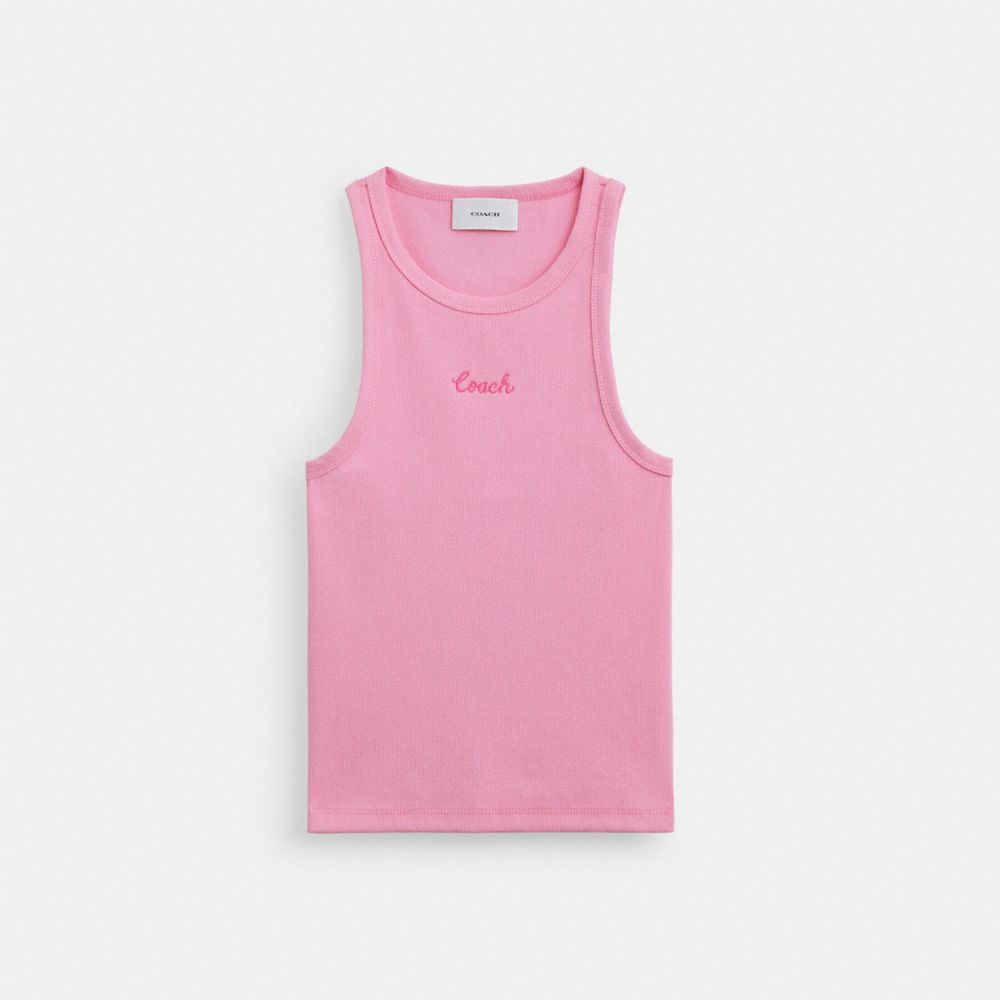 COACH®,RIBBED COACH SCRIPT TANK TOP,cotton,Pink,Front View