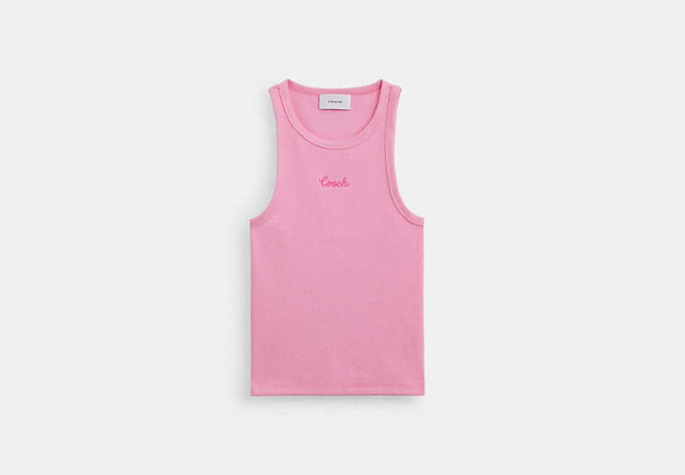 COACH®,RIBBED COACH SCRIPT TANK TOP,Pink,Front View