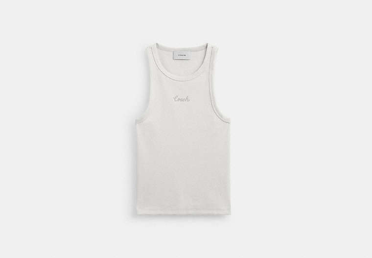 COACH®,RIBBED COACH SCRIPT TANK TOP,White,Front View image number 0