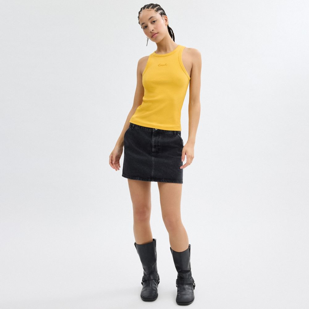 COACH®,RIBBED COACH SCRIPT TANK TOP,Yellow,Scale View