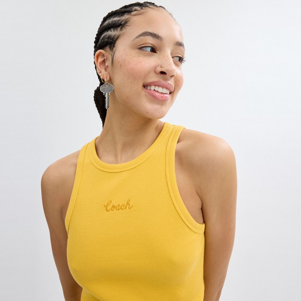 Shop Coach Geripptes  Tanktop Mit Aufschrift In Yellow