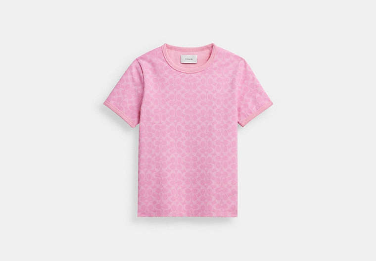 COACH®,SIGNATURE RINGER T-SHIRT IN ORGANIC COTTON,Pink Signature,Front View image number 0