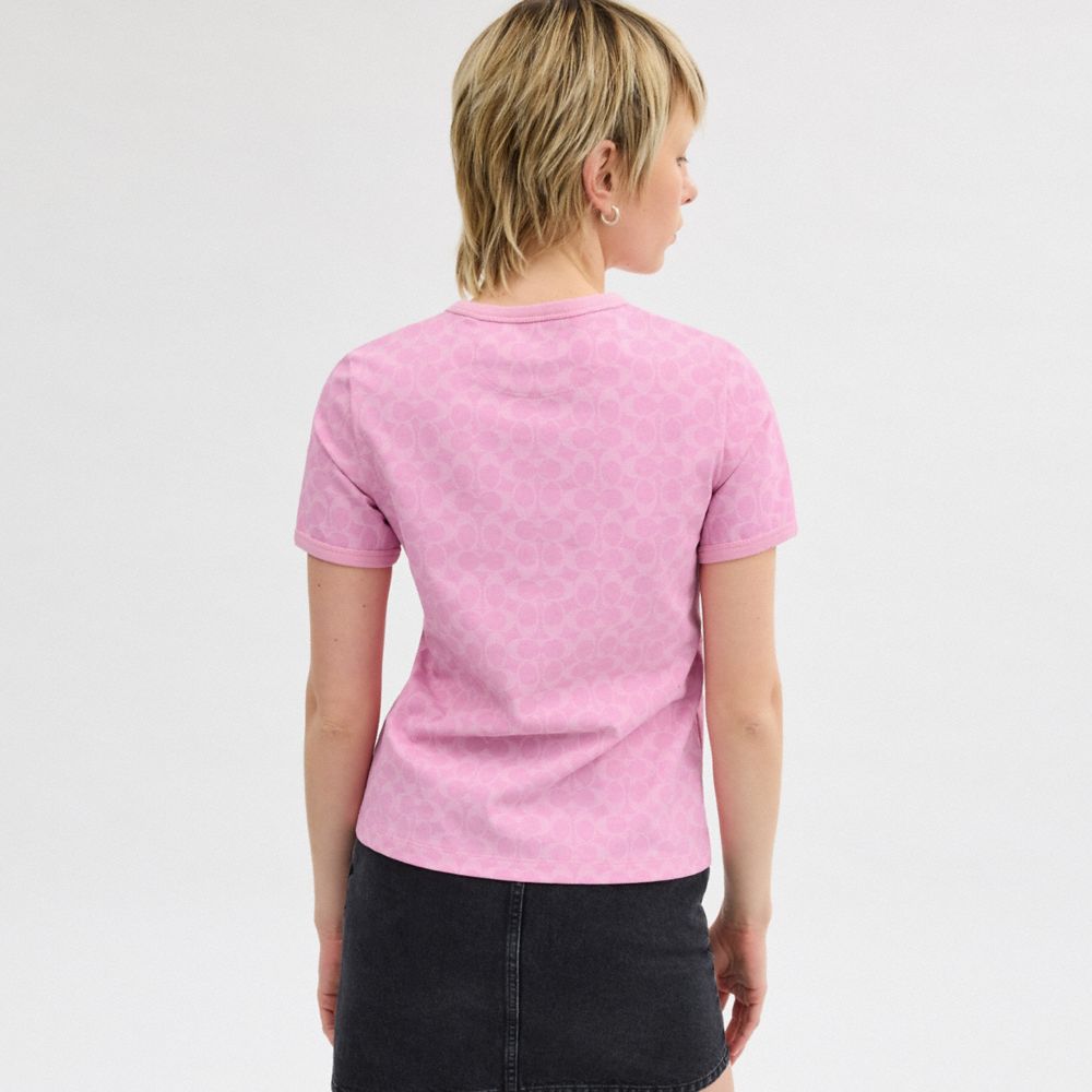 COACH®,SIGNATURE RINGER T-SHIRT IN ORGANIC COTTON,Organic Cotton,Pink Signature,Scale View