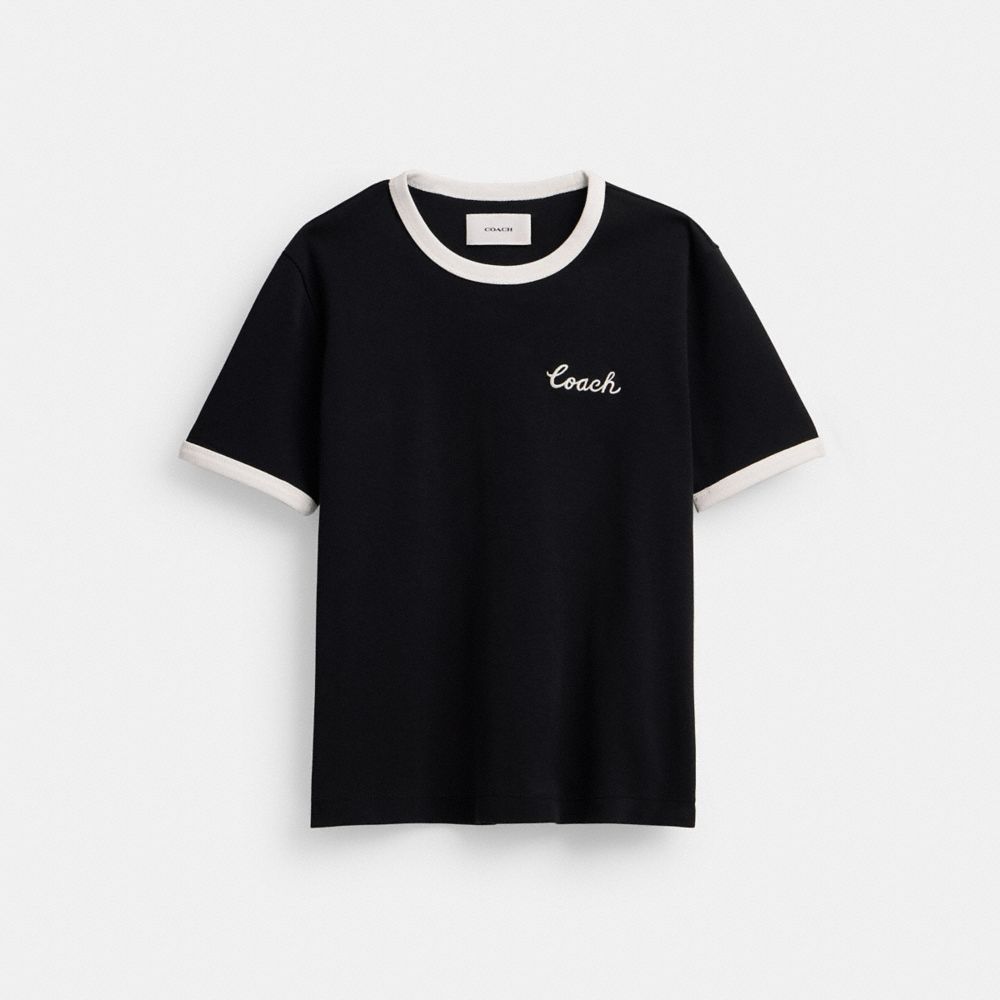 COACH®,COACH RINGER T-SHIRT,Black,Front View