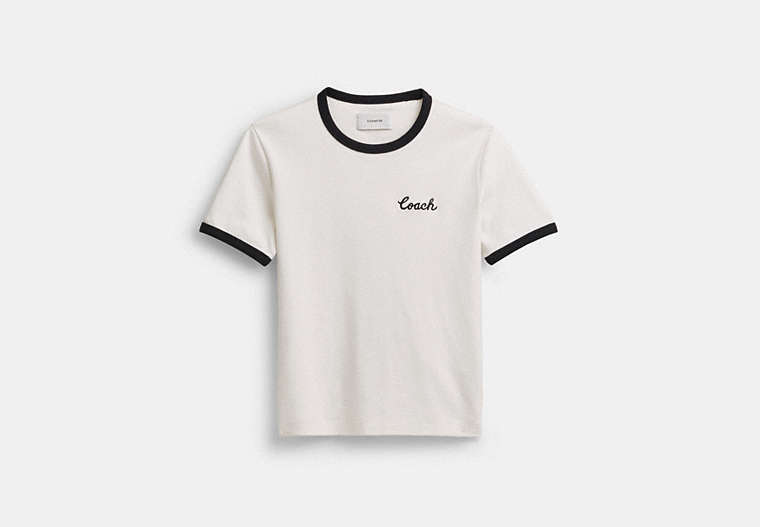 COACH®,COACH RINGER T-SHIRT,White,Front View image number 0