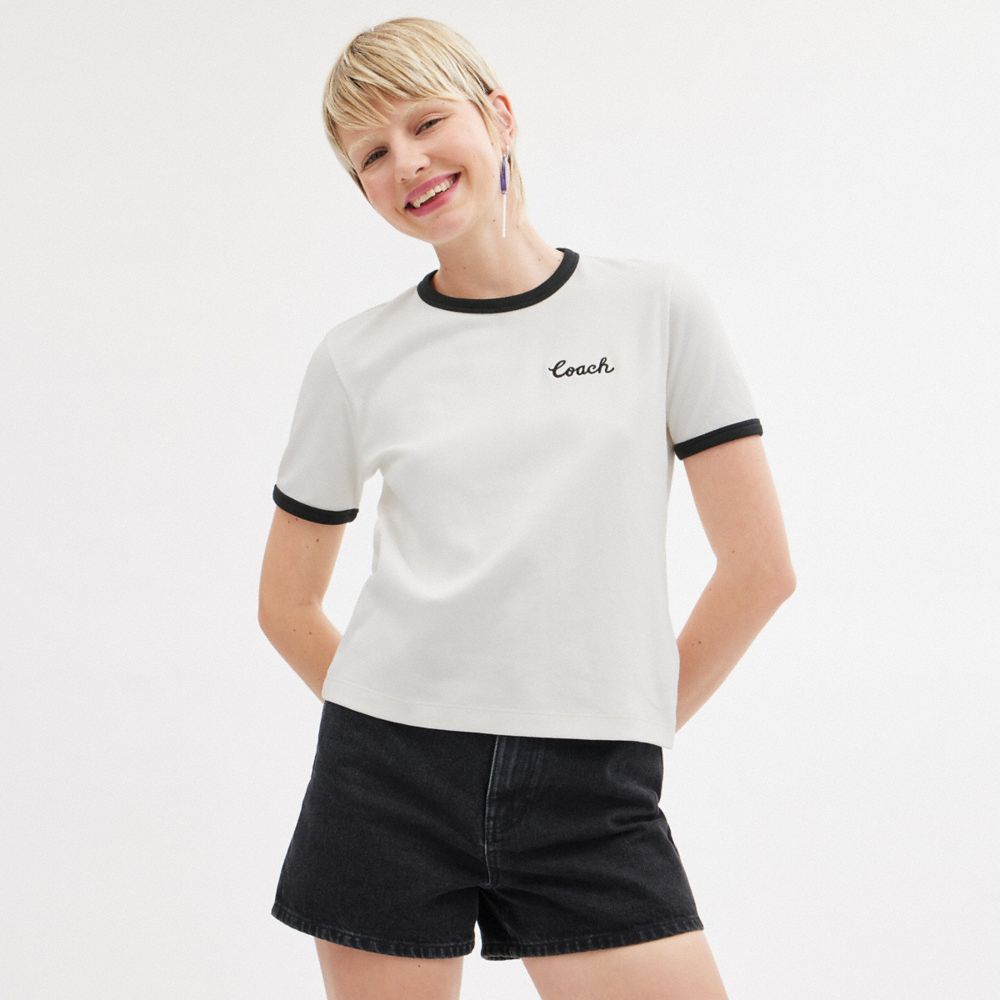 Coach Ringer T Shirt In White