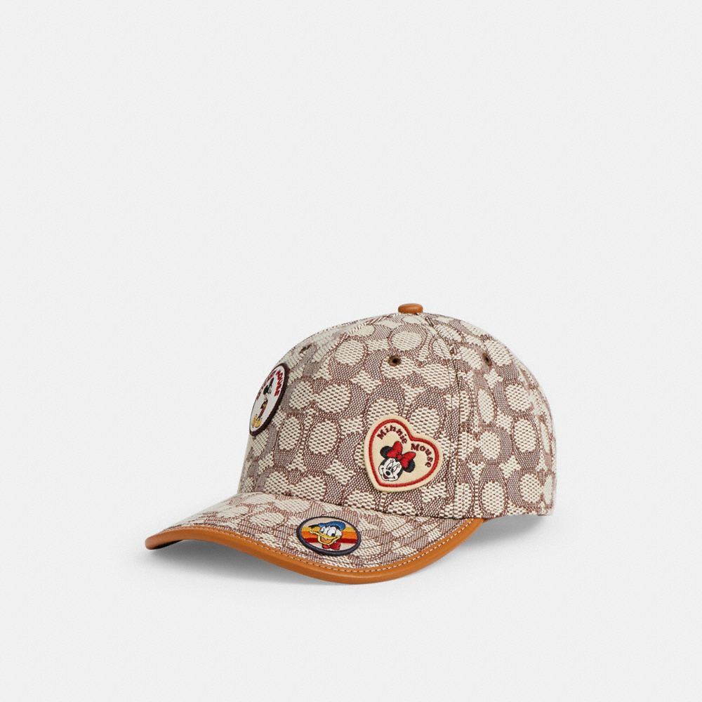 COACH®,DISNEY X COACH SIGNATURE BASEBALL HAT WITH PATCHES,Cocoa Multi,Front View