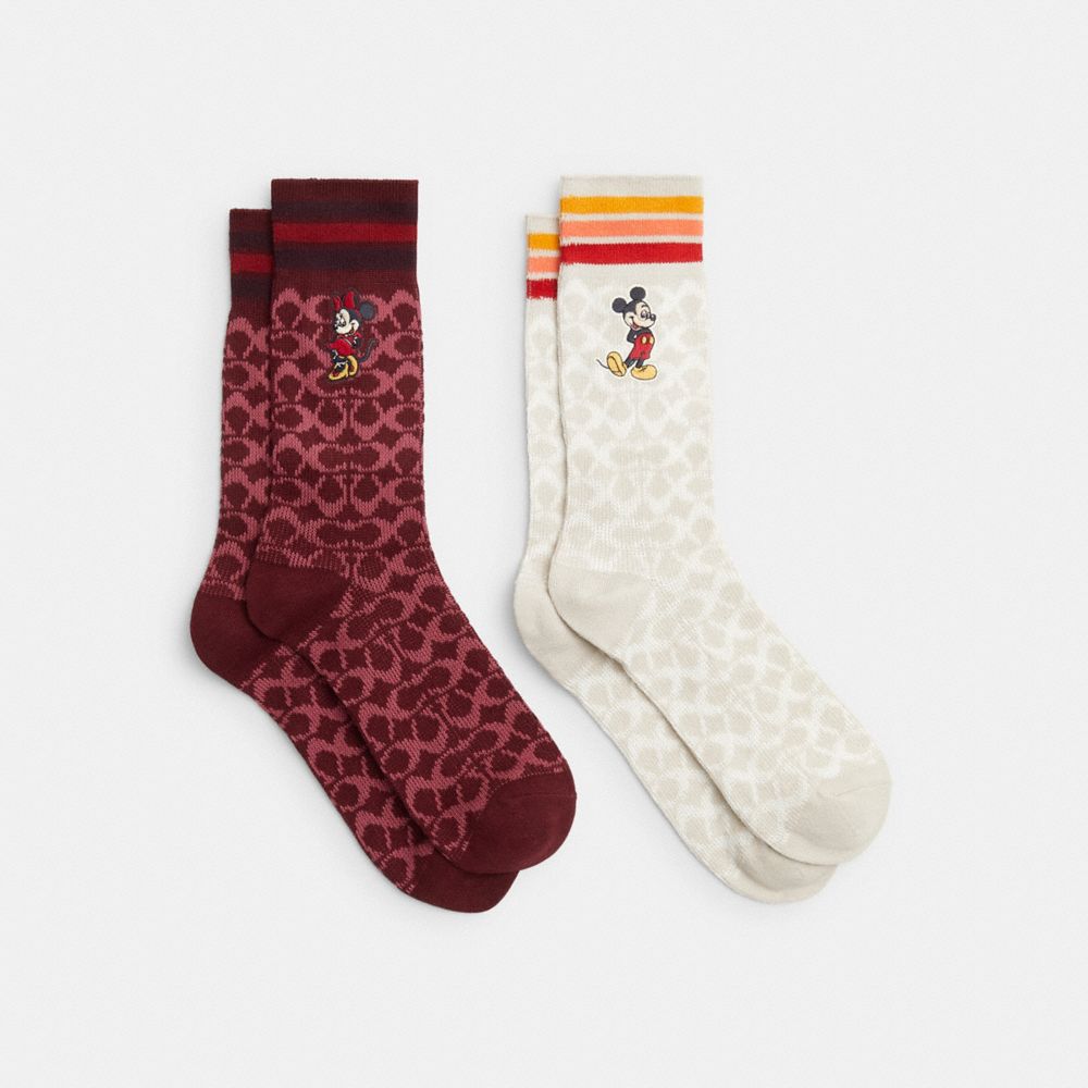 COACH®,DISNEY X COACH SIGNATURE SOCKS PACK,Wine/Chalk,Front View