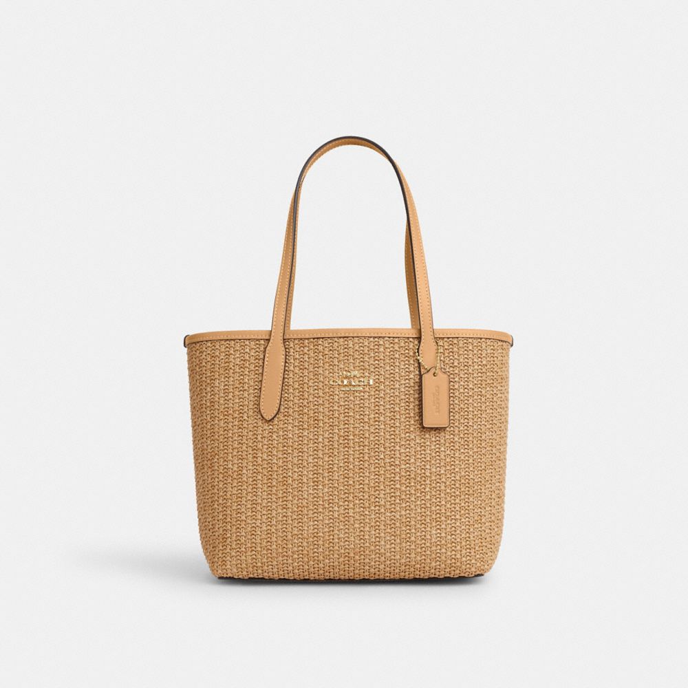 COACH®,MINI CITY TOTE,Straw,Im/Latte Multi,Front View