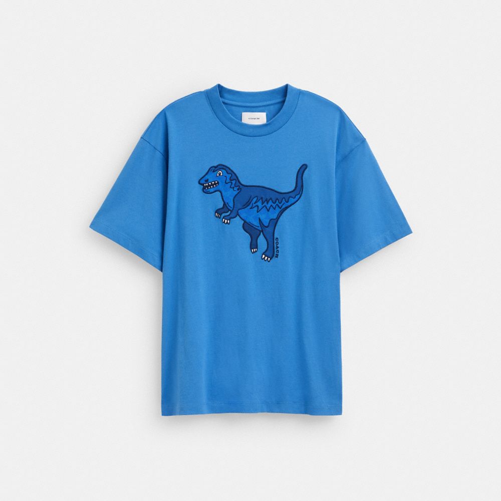 COACH®,REXY T-SHIRT IN ORGANIC COTTON,Blue,Front View image number 0
