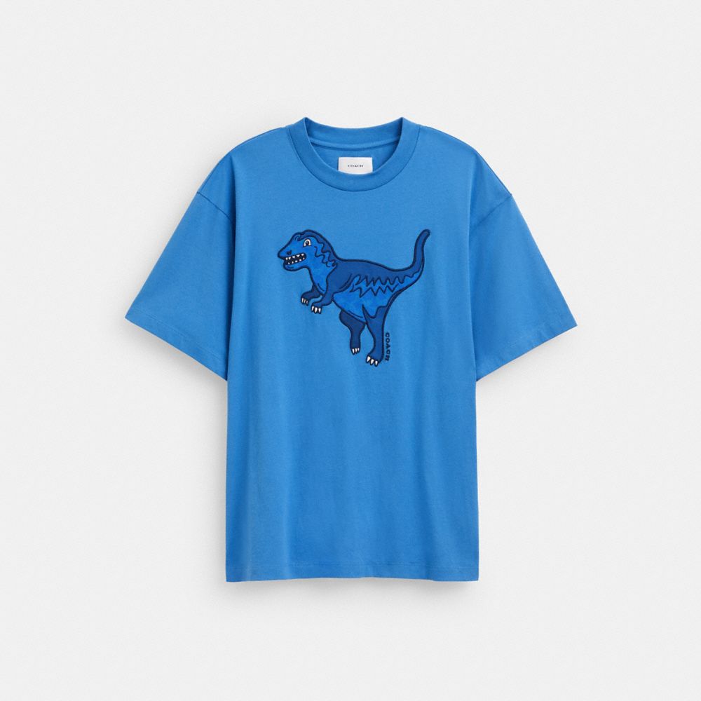 COACH®,REXY T-SHIRT IN ORGANIC COTTON,Organic Cotton,Blue,Front View