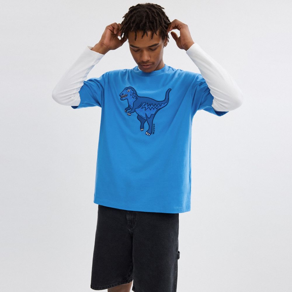 COACH®,REXY T-SHIRT IN ORGANIC COTTON,Blue,Scale View