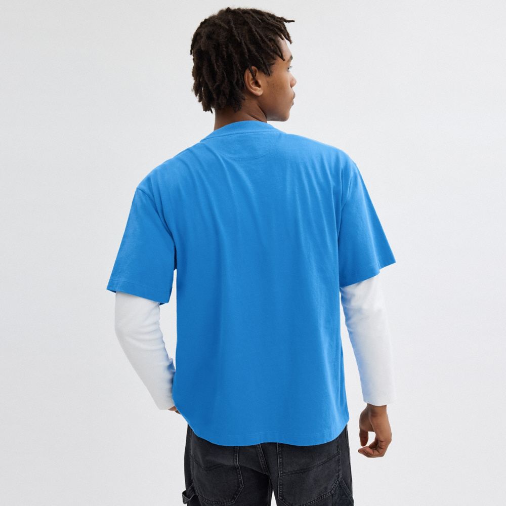 COACH®,REXY T-SHIRT IN ORGANIC COTTON,Blue,Scale View