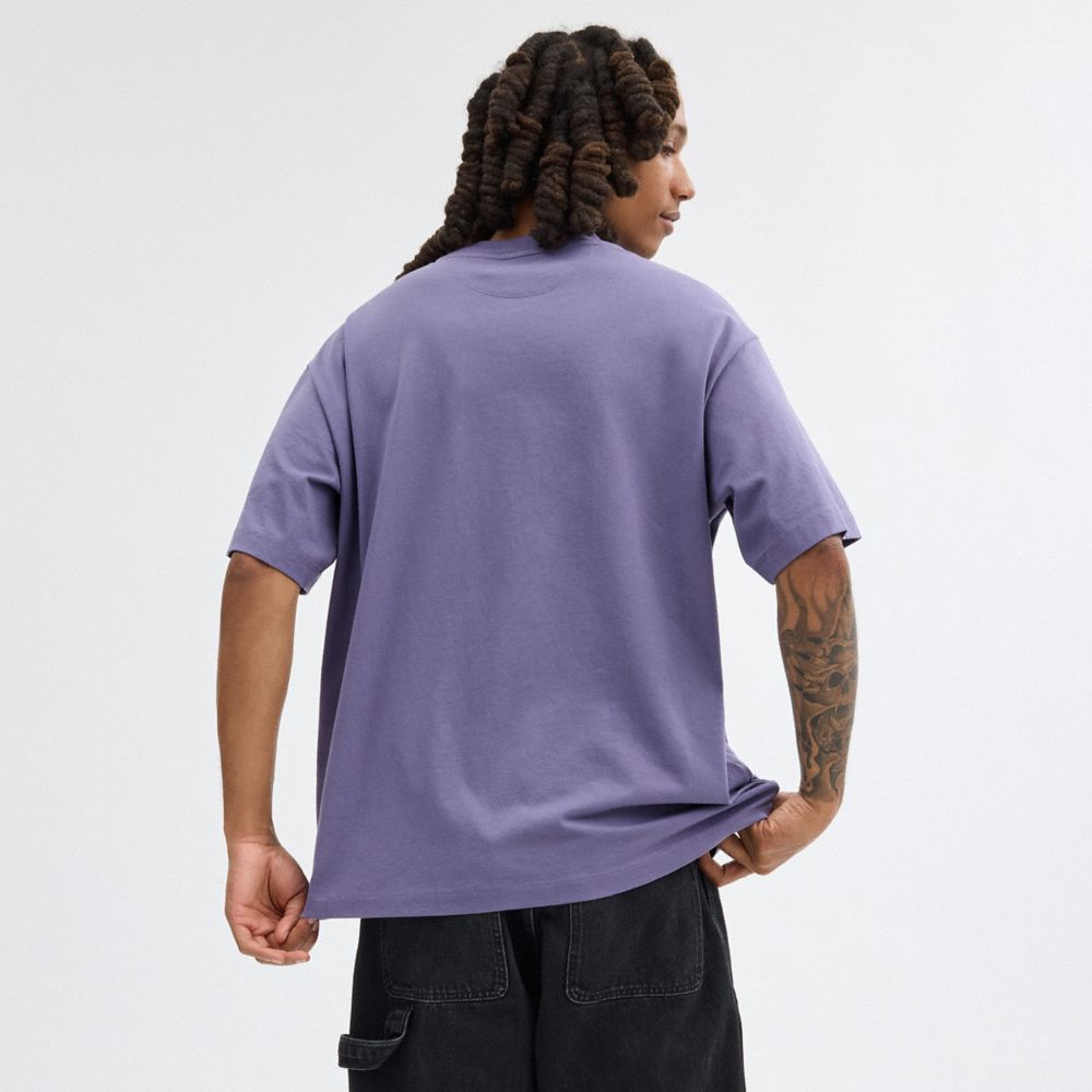 COACH®,Rexy T Shirt In Organic Cotton,Organic Cotton,T Shirt,Embroidered,Applique,Logo,Casual,Purple,Scale View