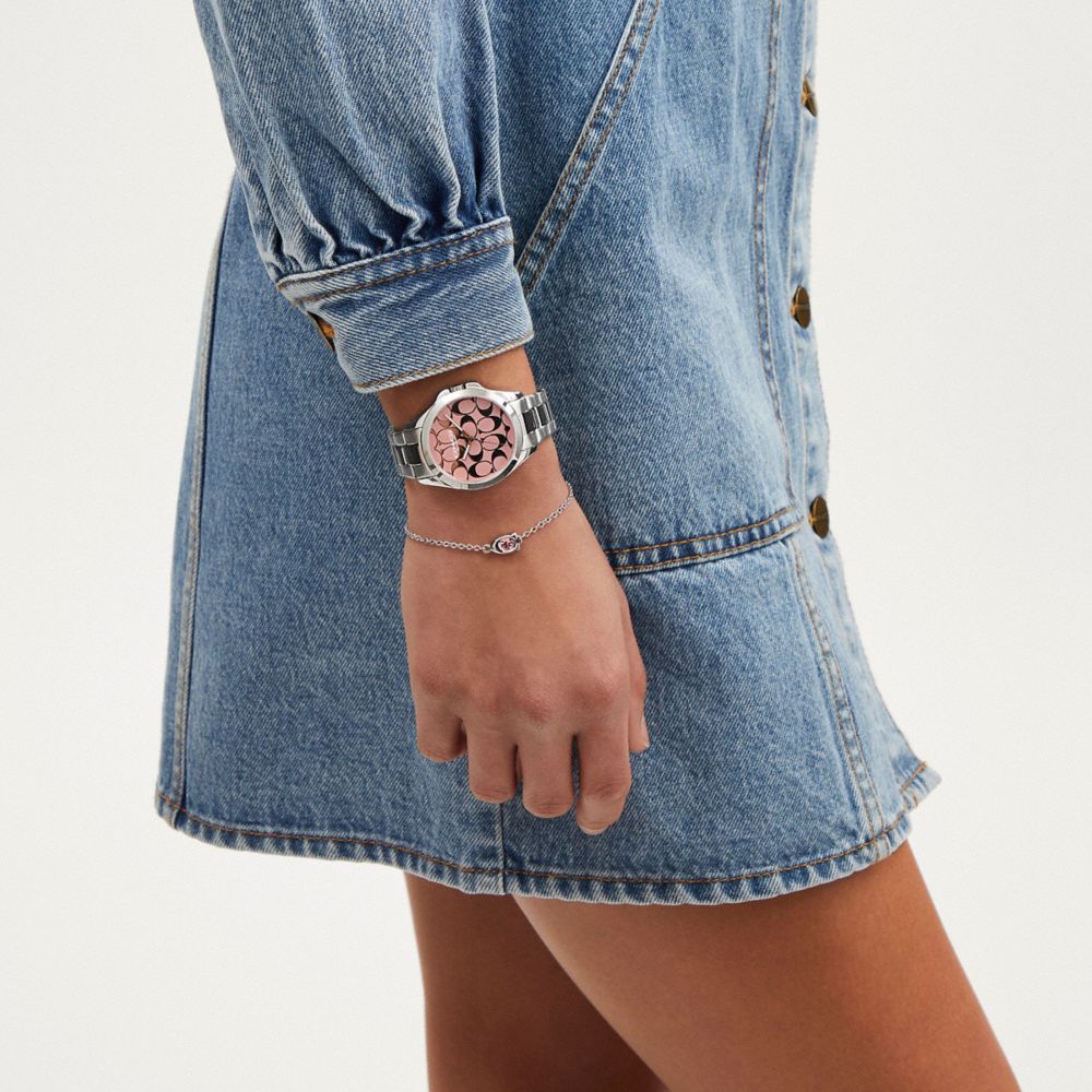 COACH®,Libby Watch Gift Set, 37 Mm,Crystal,Gem Embellishment,Logo,Lettering Word,Water Resistant,Stainless Steel,Silver Me...,,Detail View