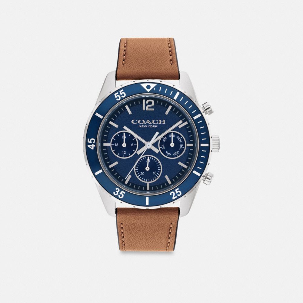 COACH®,COLE WATCH, 44MM,Saddle,Front View