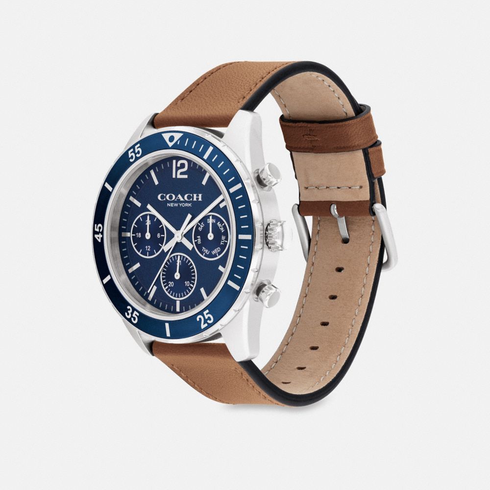 COACH®,COLE WATCH, 44MM,Saddle,Angle View