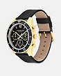 COACH®,COLE WATCH, 44MM,Leather,Black,Angle View