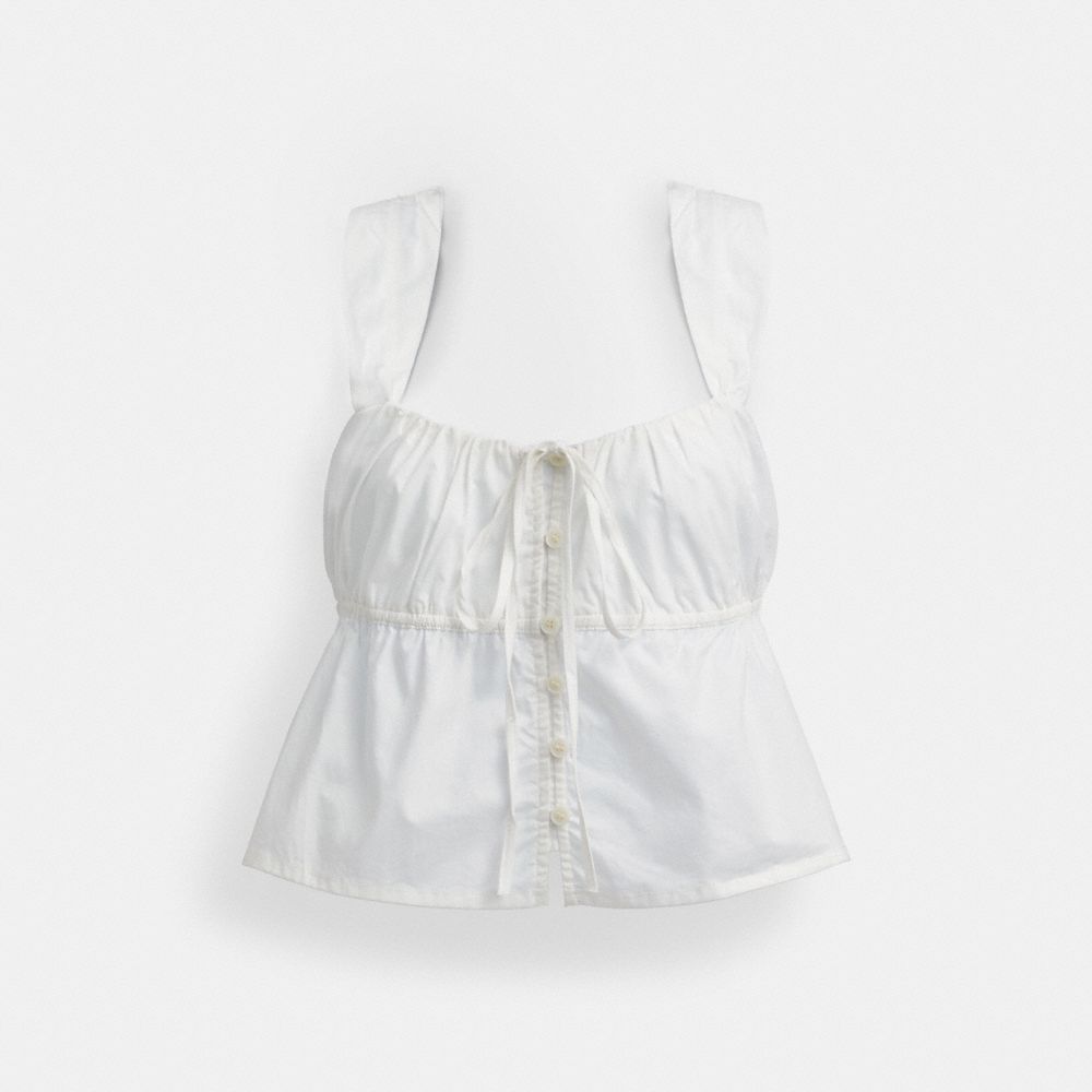 COACH®,Solid Top In Organic Cotton,Cotton,Tank,Empire,Ruched,Day Party,White,Front View