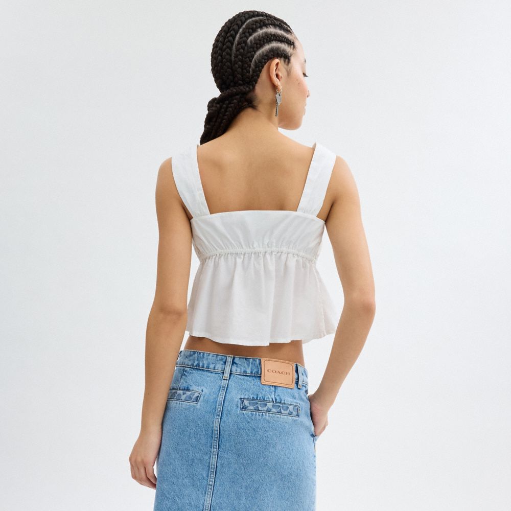 COACH®,Solid Top In Organic Cotton,Cotton,Tank,Empire,Ruched,Day Party,White,Scale View