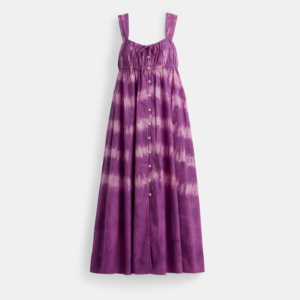 COACH®,TIE-DYE SLEEVELESS DRESS IN ORGANIC COTTON,Purple,Front View