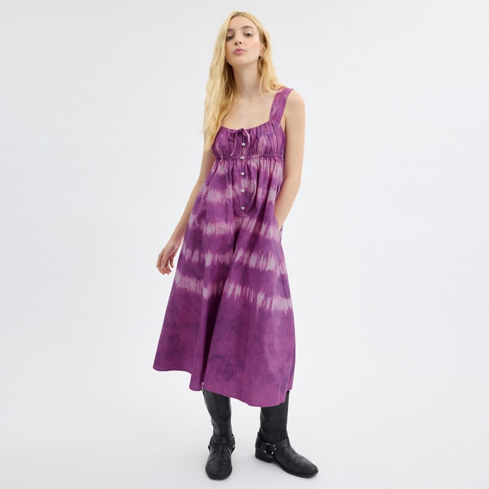 COACH®,TIE-DYE SLEEVELESS DRESS IN ORGANIC COTTON,Organic Cotton,Purple,Scale View