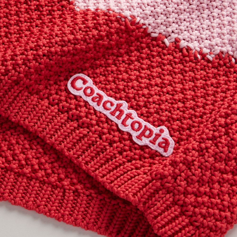 COACH®,Coachtopia Cropped Crochet Tank Top,Recycled Polyester,Tank,Sweater,Logo,Applique,Breathable,Casual,Red,Closer View